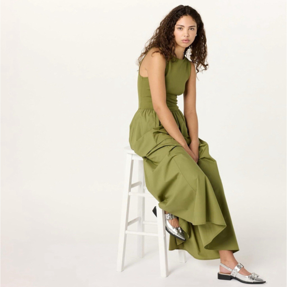 The Drop Dia Mixed Fabric Dress Womens Plus L Sleeveless stretch pockets New